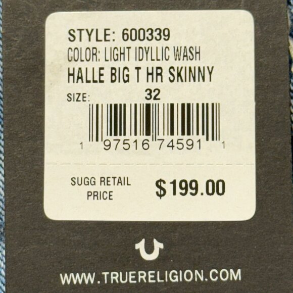 NEW WITH DEFECT True Religion Women Halle Big T Stretch Blue Denim Jean Size 32 - Picture 5 of 12